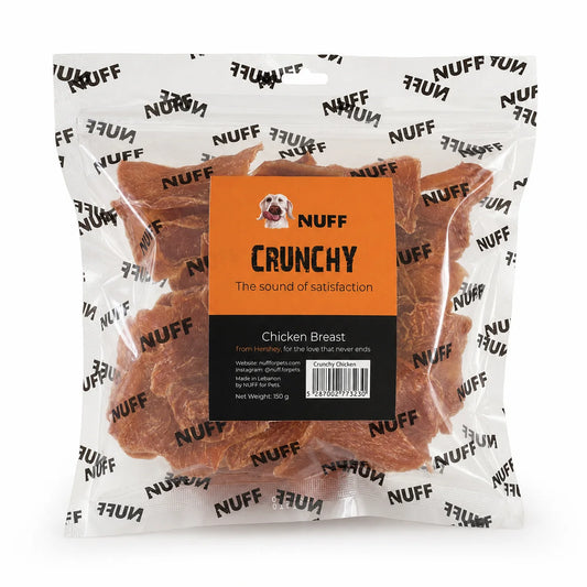 Crunchy Chicken a large 150 g bag of 100% chicken breast.